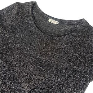 Free People FP Intimately Long Sleeve Sparkle T Shirt Women's XS Black/Silver